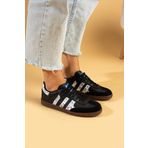 Pembe Potin Bağcıklı Comfort Taban 3 Şeritli Kadın Sneaker 001-1009-SiyahBeyazŞal