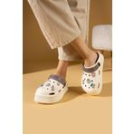 Pembe Potin Yüksek Taban Jibbitzli Eva Comfort Kadın Sandalet DNZ224-24Krem Vizon Krem 37