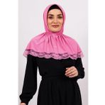 Pembe Pratik Hazır Geçmeli Tesettür Eşarp Viskon Kumaş Çıtçıtlı Dantelli 2105_04