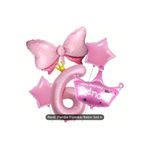 Pembe Prenses Taç Fiyonk Folyolu Yaş Balon Set, 6