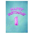 Pembe Puanlı Happy Bırthday ve Rakam Folyo Balon Seti Yaş 1