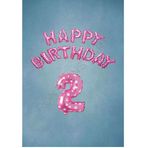 Pembe Puanlı Happy Bırthday ve Rakam Folyo Balon Seti Yaş 2