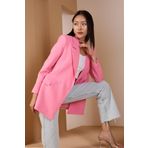 Pembe Regular Dokuma Astarlı Taş Detaylı Blazer Ceket