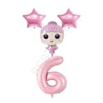 Pembe Renk Bebek Rakam ve Yıldız Folyo Balon Seti Yaş 6