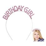 Pembe Renk Kristal Taşlı Parlak Birthday Girl Yazılı Taç 16x17 cm