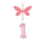 Pembe Renk Melek Kanadı Folyo Balon ve Rakam Folyo Balon Seti Yaş 1