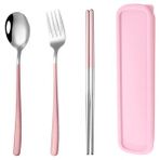 Pembe Renk Premium Çocuk Paslanmaz Çelik Çatal-Kaşık ve Çubuk Set, 5 Parça (24+ Ay)