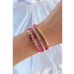 Pembe Renk Zirkon Taşlı Deri Çoklu Bileklik - Tj-Bb6350