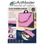 Pembe Resim Çantası Kumaş 37X54 Cm 1 Adet Teknik Resim Dosya Çantası 35X50 Cm Askılı Bez Proje Çantası Fermuarlı Okul