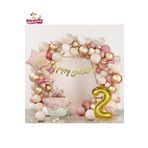 Pembe Retro Kek Ayicik Kafali Pembe Retro Yildiz Gold 2 Yaş Folyolu Balon Doğum Günü Parti Seti Süsü