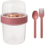 Pembe Saklama Kabı – 2 Katlı Taşınabilir Yemek Kabı, Kaşık Çatal Dahil 18X10 Cm