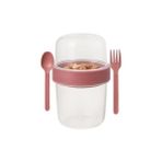 Pembe Saklama Kabı – 2 Katlı Taşınabilir Yemek Kabı, Kaşık ve Çatal Dahil 18X10 cm - Kestane Akaju - Option-1