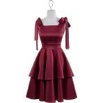 Pembe Saten Kumaştan Volanlı Etekli Mezuniyet Elbisesi - Bordo - 34