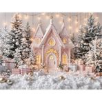 Pembe Şato ve Kar Temalı 200X150CM Arka Plan Stüdyo Fonu