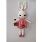 Pembe Sepetli Şirin Tavşan Uyku Arkadaşı Amigurumi Organik Oyuncak