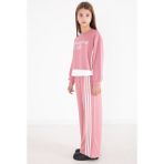 Pembe Şerit Detaylı Yazılı Geniş Paça Kız Çocuk Takım 22773 - 12 - 13 Yaş