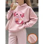 Pembe Sevimli Aksolotl ve Bubble Tea Baskılı Kız Çocuk Sweatshirt Rahat Kalıp - 5 - 6 Yaş