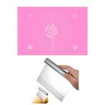 Pembe Silikon Ölçülü Çok Amaçlı Hamur Açma Matı 45 Cm X 65 Cm Ve Ölçülü Çelik Hamur Kesme Spatulası Çok Renkli