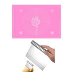 Pembe Silikon Ölçülü Çok Amaçlı Hamur Açma Matı 45 Cm X 65 Ve Çelik Kesme Spatulası
