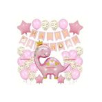 Pembe Taçlı Dinozor Folyolu Balon Set