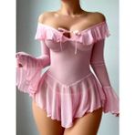 Pembe Tangalı Omzu Açık Transparan Gecelik - Açık Pembe - 2XL - 3XL