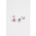 Pembe Taşlı 14 Ayar Beyaz Altın Küpe