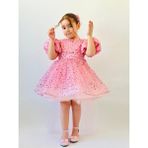 Pembe Taşlı Vintage Kız Bebek Elbise,doğum Günü Elbise,fotoğraf Çekim Elbise,1-11 Yaş Uygun - 10 Yaş