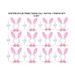 Pembe Tavşan Kostüm Seti – Taç, Papyon, Ponpon (12’li Paket)