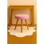 Pembe Teddy Yuvarlak Puf Bench Ahşap Modern Ayak Dekoratif Peluş Tabure