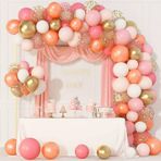 Pembe Tonlarında Rosegoldlu Balon Zincir Seti