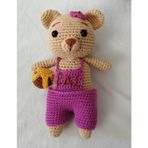 Pembe Tulumlu Ballı Ayıcık Amigurumi Organik Oyuncak