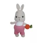 Pembe Tulumlu Havuçlu Bal Yanak Tavşan Amigurumi Organik Oyuncak