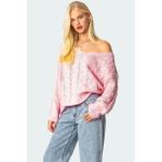 Pembe V Yaka Örgü Desen Oversize Kadın Kazak MG2519