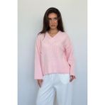 Pembe V Yaka Triko Kadın Kazak MG2501