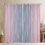 Pembe ve Gri Ombre Karartma Perdeleri 150 cm G x 182 cm U Kız Çocuk Odası için Suluboya Geometrik Dalga Çizgili Perdeler Soyut Pencere Uygulamaları - 2 Panel