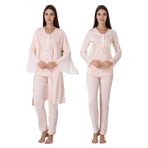 Pembe Yaka Detaylı Dantelli Sabahlıklı Hamile Lohusa Pijama Takımı, XL, EF3084-198.042.719497
