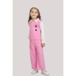 Pembe Yelek Detaylı Üç Parça Takım (7-10 Yaş) - Pembe - Beyaz - 7 Yaş