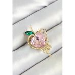 Pembe-Yeşil Zirkon Taşlı Eriyen Kalp Figürlü Gold Renk Kadın Broş