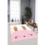 Pembe Yıkanabilir Kaymaz Tabanlı Tavşanlı Bebek Halısı AR826