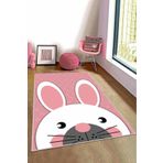 Pembe Yıkanabilir Kaymaz Tabanlı Tavşanlı Bebek Halısı KD003