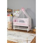 Pembe Yıldız Uyku Setli + Tekerlekli Ahşap Beşik Anne Yanı Yeni Doğan Tutku Beyaz Bebek Beşiği