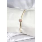 Pembe Zirkon Taşlı Kalp Model Gold Renk Kadın Bileklik 5886