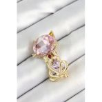 Pembe Zirkon Taşlı Kap Detaylı Kedi Figürlü Gold Renk Kadın Broş (Timya/1395) 192757