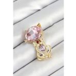 Pembe Zirkon Taşlı Kap Detaylı Kedi Figürlü Gold Renk Kadın Broş