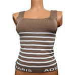 Pembecin Kahverengi Beyaz Çizgili Kare Yaka Atlet Triko Crop S / M / L Beden Uyumlu - Standart - Kahverengi - Beyaz