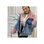 pembekurdelem Kadın Oversize Kolları ve İçi Komple Pembe Kürklü Kot Mont