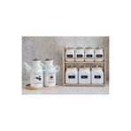 Pembelia Life 10 Parça Bambu Standlı 2’li Yağdanlık Set Ve Ahşap Standlı Porselen Baharatlık Takım Çeyizlik Set