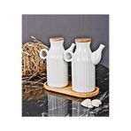 Pembelia Life 2'li Ahşap Standlı 1000ml Porselen Yaglık&sirkelik Seti Beyaz Yağdanlık Takımı