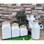Pembelia Life 5 Parça Porselen Yağdanlık Çay Şeker Tuz Kavanoz Saklama Kabı Set(Çeyizlik Set)