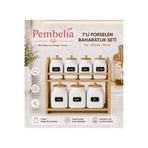 Pembelia Life Ahşap Standlı Etiketli 7’li Porselen Baharatlık Seti Baharatlık Takımı